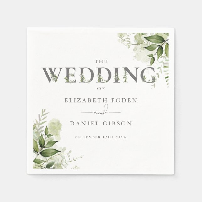 Greenery Floral Typografy Wedding Serviette (Vorderseite)