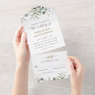 Greenery Floral Watercolor Wedding All In One Einladung