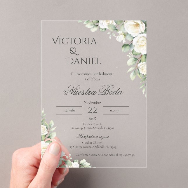 Greenery Floral wedding Acryl invitation Spanish Acryleinladungen (Insitu (Handheld))