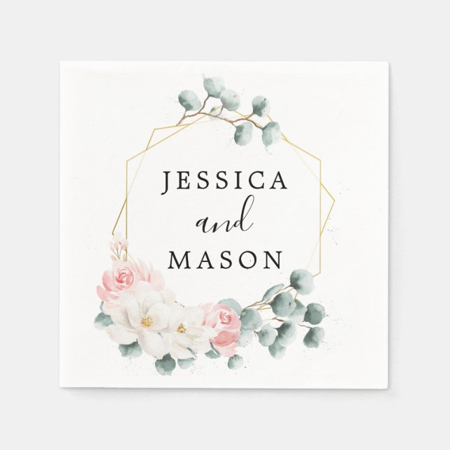 Greenery Floral Wedding Cocktail Napkin Serviette (Vorderseite)