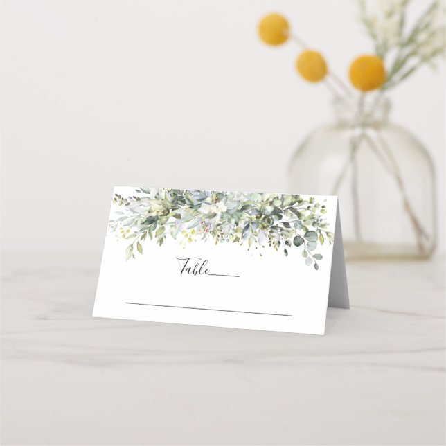 Greenery Floral Wedding Folded Platzkarte (Vorderseite)