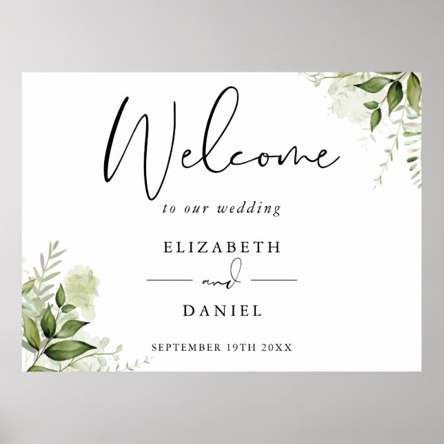 Greenery Floral Wedding Welcome Sign Poster (Vorne)