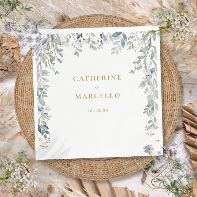 Greenery Floral Wildblumen Gold Wedding Serviette (Greenery Floral Wildflowers Gold Wedding Napkins)