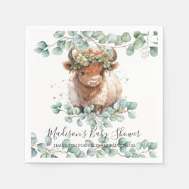 Greenery Fluffy Highland Cow Baby Shower Geburtsta Serviette