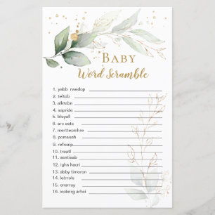Greenery Foliage Baby Word Scramble Paper Sheet