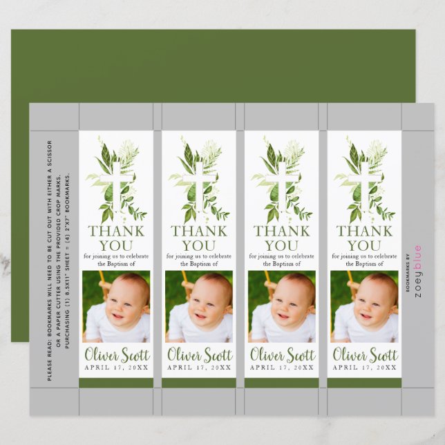 Greenery Foliage Baptism Foto Lesezeichen (Vorne/Hinten)