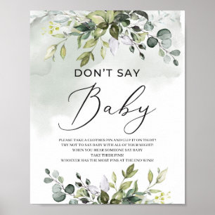 Greenery foliage boho don't say baby game sign poster