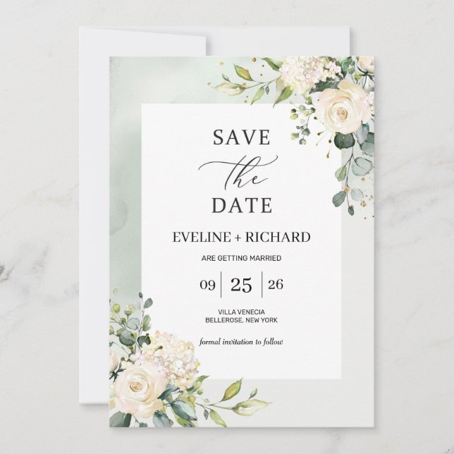 Greenery Foliage Boho Floral Save the Date Card (Vorderseite)
