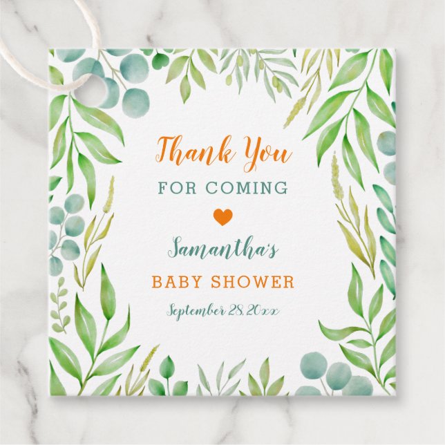 Greenery Foliage Botanical Baby Shower Geschenkanhänger (Vorderseite)