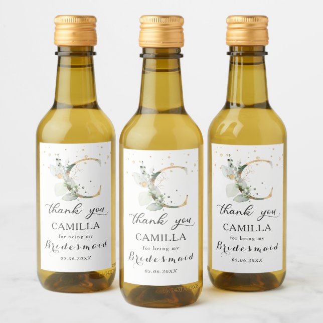 Greenery Foliage Bridesmaid Brief C Danke Weinetikett (Flaschen)