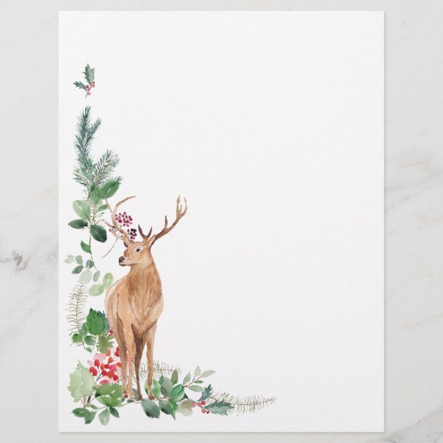 Greenery Foliage Christmas Deer Letterhead Briefbogen (Vorderseite)