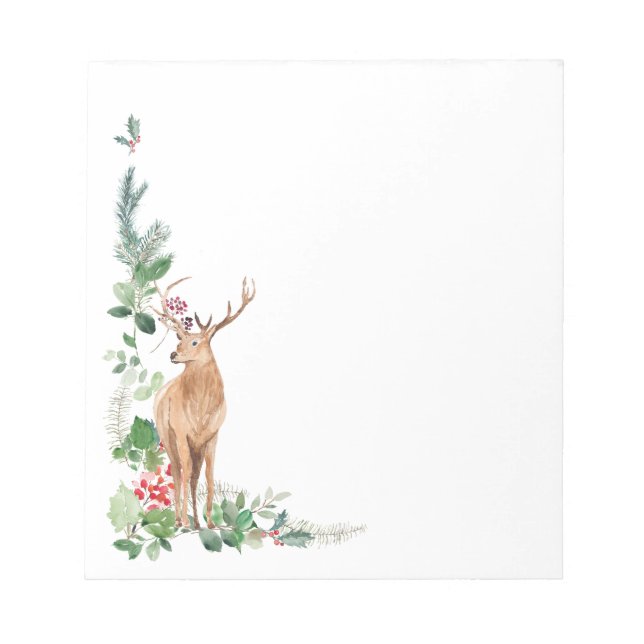 Greenery Foliage Christmas Deer Notizblock (Vorderseite)