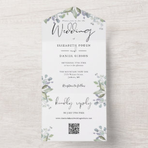 Greenery Foliage Elegantes Skript QR Code Wedding All In One Einladung