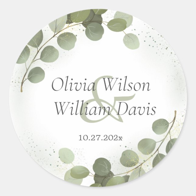 Greenery Foliage Eucalyptus Wedding Runder Aufkleber (Vorderseite)