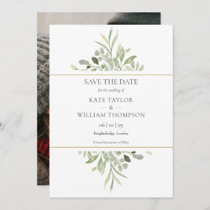 Greenery Foliage Gold Geometric Foto Wedding Save The Date