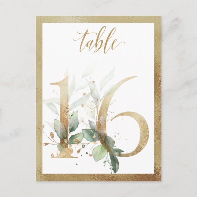 Greenery Foliage Gold Tischnummern, Tabelle 16 Kar Postkarte (Vorderseite)
