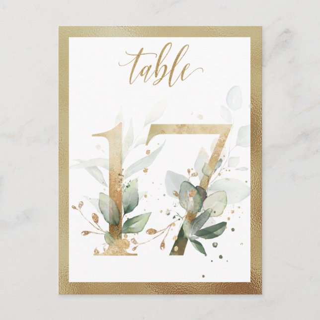 Greenery Foliage Gold Tischnummern, Tabelle 17 Kar Postkarte (Vorderseite)