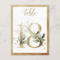 Greenery Foliage Gold Tischnummern, Tabelle 18 Kar