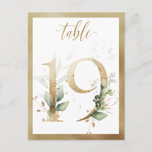 Greenery Foliage Gold Tischnummern, Tabelle 19 Kar Postkarte (Vorderseite)