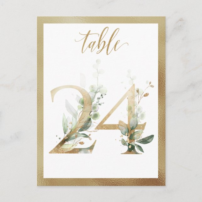 Greenery Foliage Gold Tischnummern, Tabelle 24 Kar Postkarte (Vorderseite)