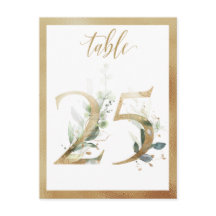Greenery Foliage Gold Tischnummern, Tabelle 25 Kar