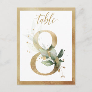 Greenery Foliage Gold Tischnummern, Tabelle 8 Kart Postkarte