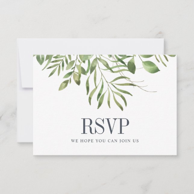 Greenery Foliage Leafy Wedding RSVP Karte (Vorderseite)