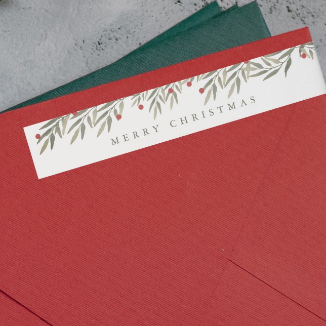 Greenery Foliage Moderne Weihnachtszeit-Rücksendea (Simple greenery leaves merry christmas holiday return address labels.)