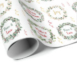 Greenery Foliage Red Berry Christmas Monogram Geschenkpapier<br><div class="desc">Mit Monogramm Weihnachtsverpackung mit Bildern von Grünpflanzen und roten Beeren. Sie können den Text in den Kränzen ändern.</div>