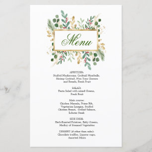 Greenery Foliage Red Berry Wedding Weihnachtsmenü
