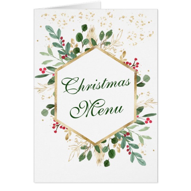 Greenery Foliage Red Berry Wedding Weihnachtsmenü (Vorne)