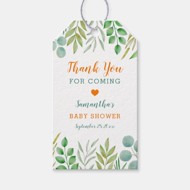 Greenery Foliage Watercolor Botanical Vielen Dank Geschenkanhänger (Vorderseite)