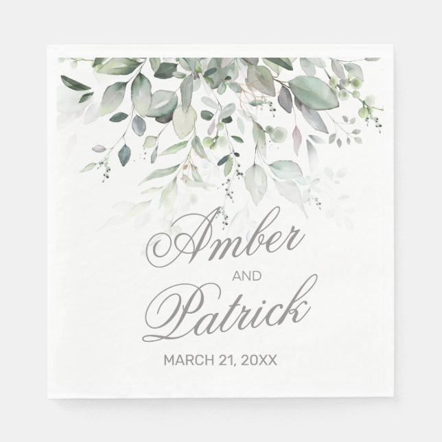 Greenery Foliage Wedding Paper Napkin Serviette (Vorderseite)