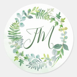 Greenery Foliage Wreath Wedding Runder Aufkleber