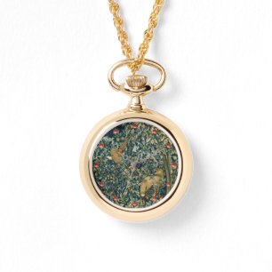 GREENERY,FOREST ANIMALS Pheasant ,Fox,Green Floral Armbanduhr