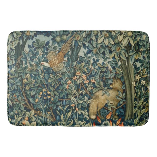 GREENERY,FOREST ANIMALS Pheasant ,Fox,Green Floral Badematte (Vorderseite)