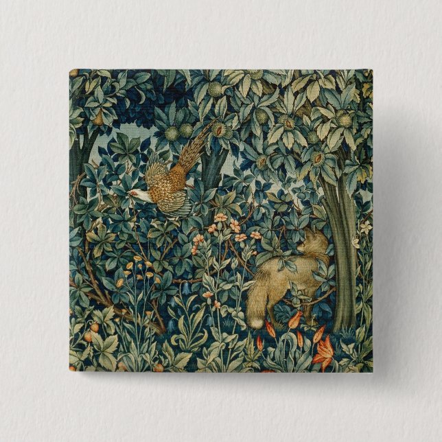 GREENERY,FOREST ANIMALS Pheasant ,Fox,Green Floral Button (Vorderseite)