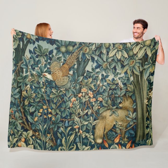 GREENERY,FOREST ANIMALS Pheasant ,Fox,Green Floral Fleecedecke (Beispiel)