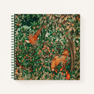 GREENERY,FOREST ANIMALS Pheasant ,Fox,Green Floral Notizbuch