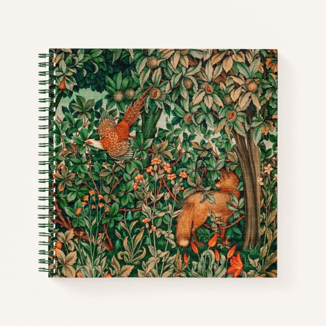 GREENERY,FOREST ANIMALS Pheasant ,Fox,Green Floral Notizbuch (Vorderseite)