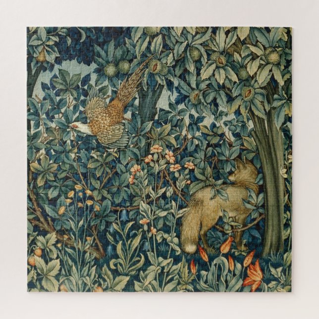 GREENERY,FOREST ANIMALS Pheasant ,Fox,Green Floral Puzzle (Vertikal)
