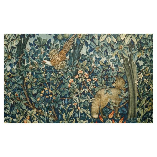GREENERY,FOREST ANIMALS Pheasant ,Fox,Green Floral Stoff (Yard (91,4 cm))