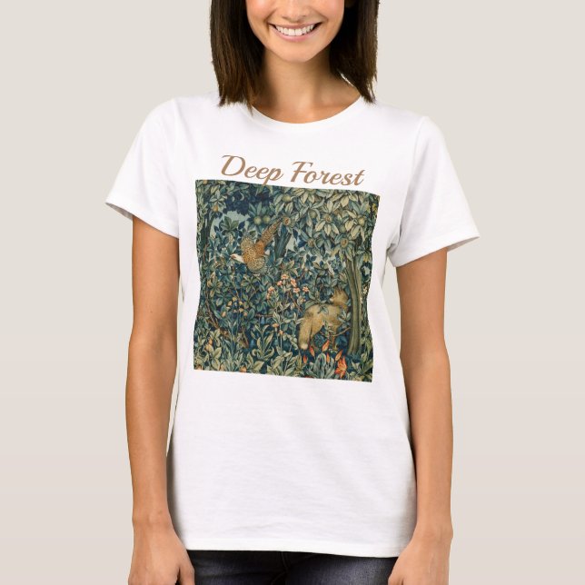 GREENERY,FOREST ANIMALS Pheasant ,Fox,Green Floral T-Shirt (Vorderseite)