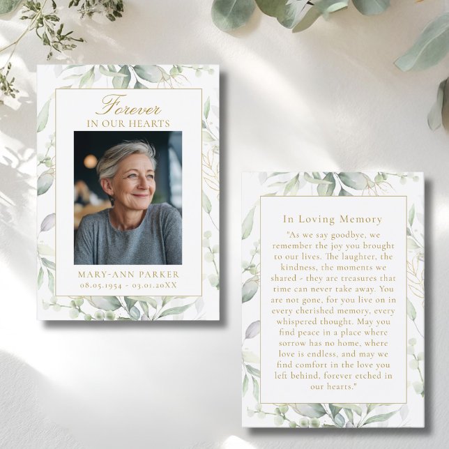 Greenery Forever In Our Hearts Photo Prayer Cards Visitenkarte (Greenery Forever In Our Hearts Photo Prayer Cards)