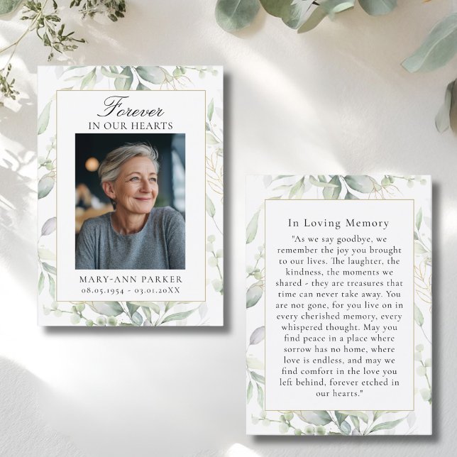 Greenery Forever In Our Hearts Photo Prayer Cards Visitenkarte (Greenery Forever In Our Hearts Photo Prayer Cards)