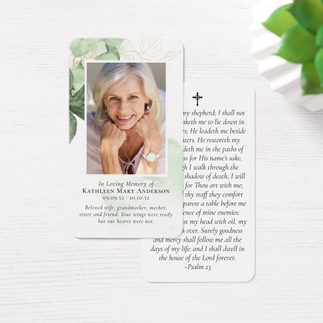 Greenery Foto Memorial Prayer Card (Schreibtisch)