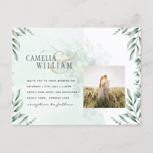 Greenery FOTO Wedding Einladung QR CODE Postkarte