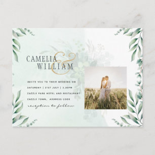 Greenery FOTO Wedding Einladung QR CODE Postkarte