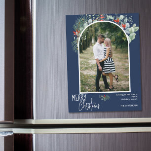 Greenery Frory Christmas Arch Foto Navy Blue Magnetkarte