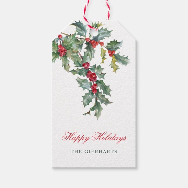 Greenery Frory Christmas Watercolor Script Family Geschenkanhänger (Vorderseite)